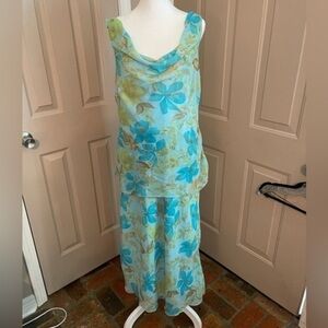 Esmeralda Fashions floral chiffon lined sleeveless dress. Y2K